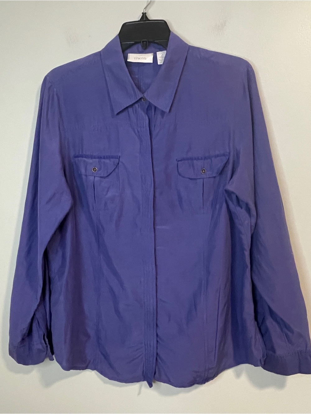Chico's Violet Button-Down Utility Cotton Silk blend Blouse